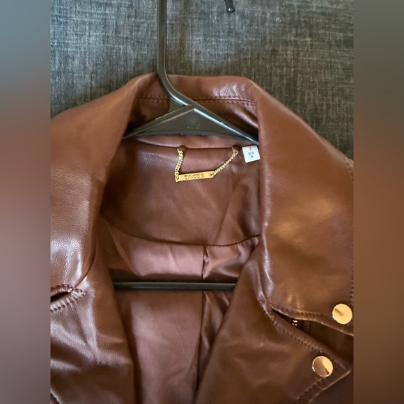 NWT Chico’s moto faux leather cropped jacket in Cambridge brown size 1 - Picture 2 of 7